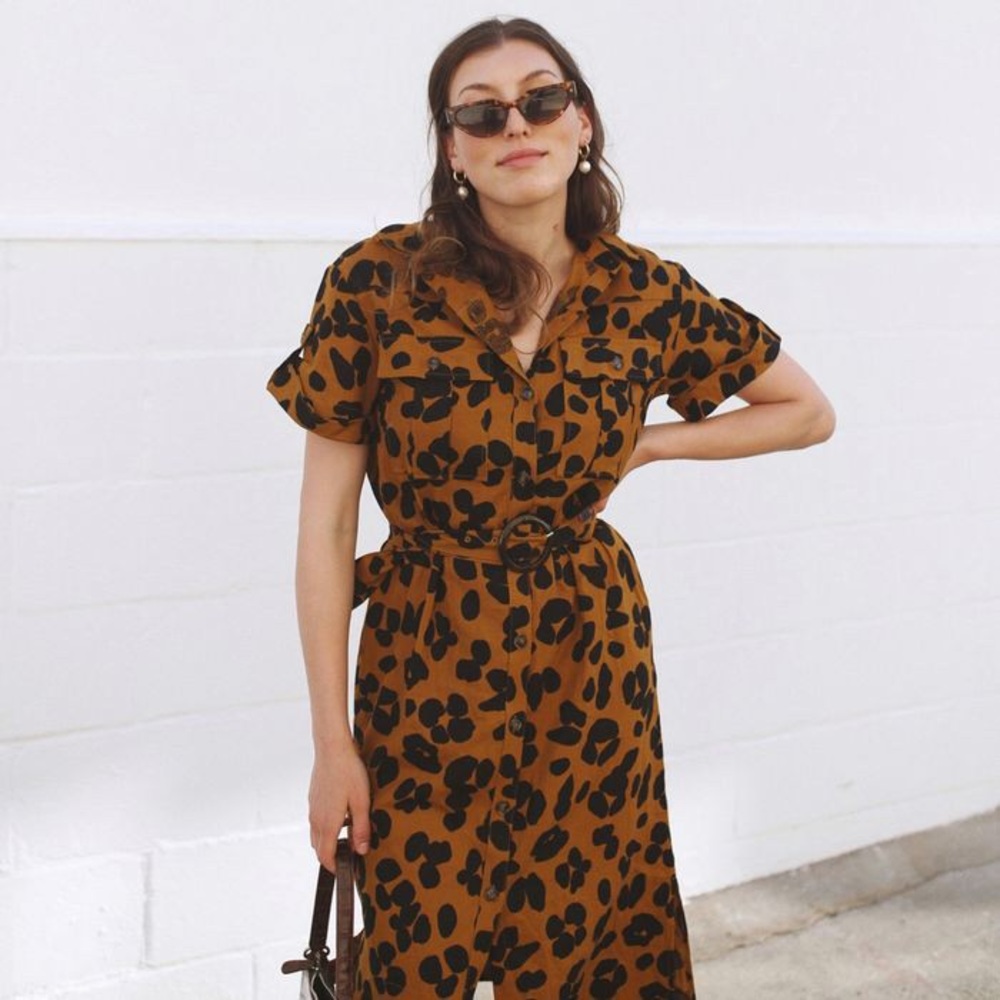Who What Wear Linen Print MIDI Dress L